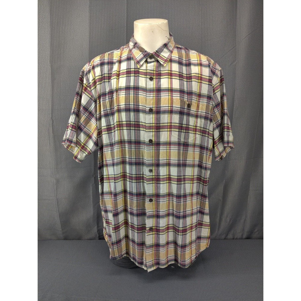 Redhead Shirt 3XL Men Button Short Sleeve Plaid Check Blue Yellow White‎ Cotton